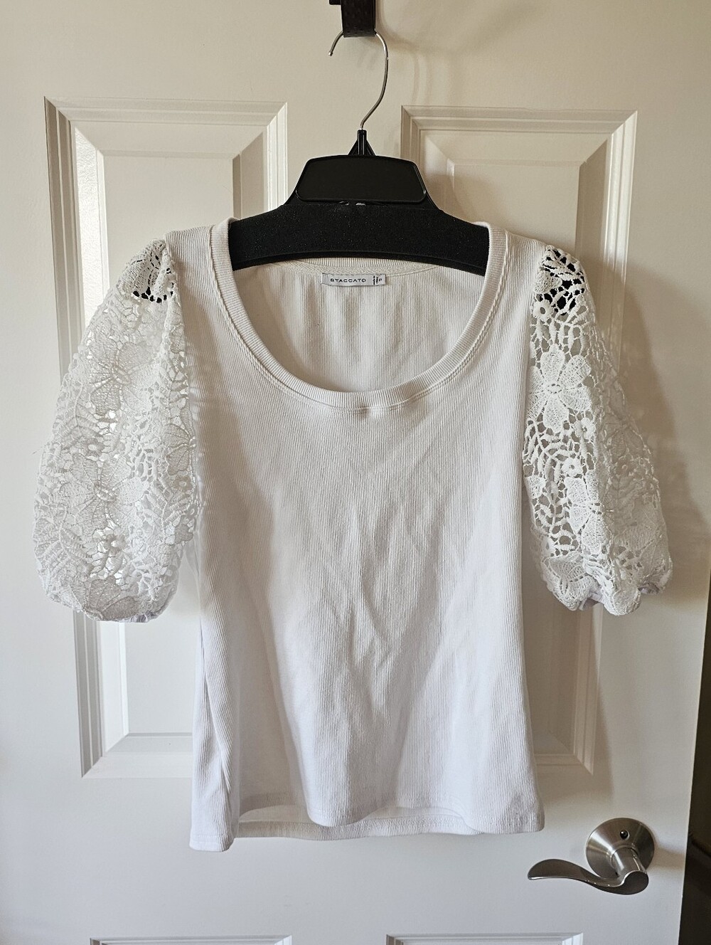 Staccato White Puff Sleeve Lace Tee